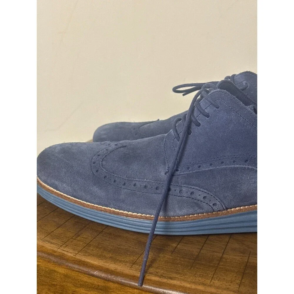 Cole Haan Grand OS Men’s 13 Navy Suede Wingtip Oxford Dress Shoes